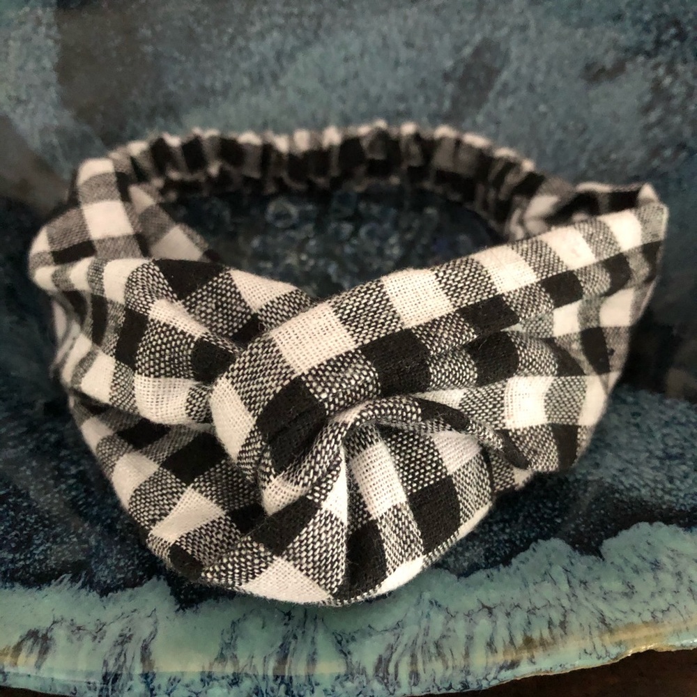 Girls ◾️Black/White◽️ Checked Cloth Top Knot Headband
